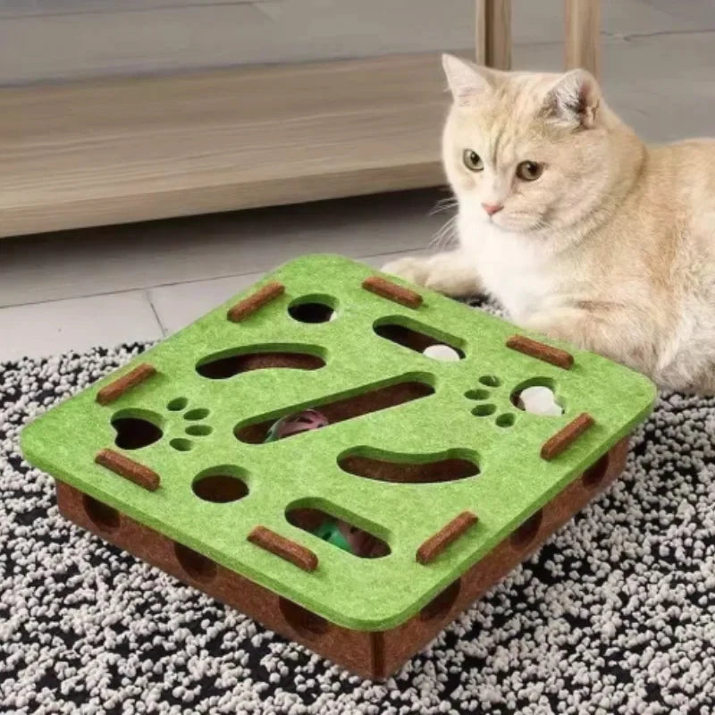 Interactive Funny Cat Puzzle Maze Toys, Felt Box with Bell Ball Kitten Playing Toys Holes Cat Supplies