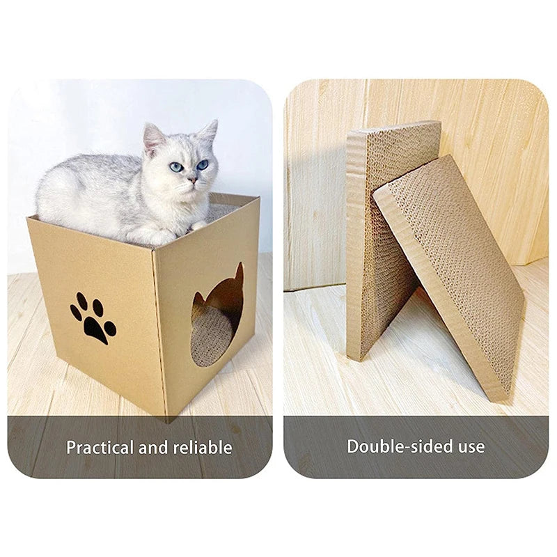 Cat House Scratching Board Pet Folding Pets House With Scratch Pads Corrugated Cat Cardboard Box For Rabbit Hideout Cat