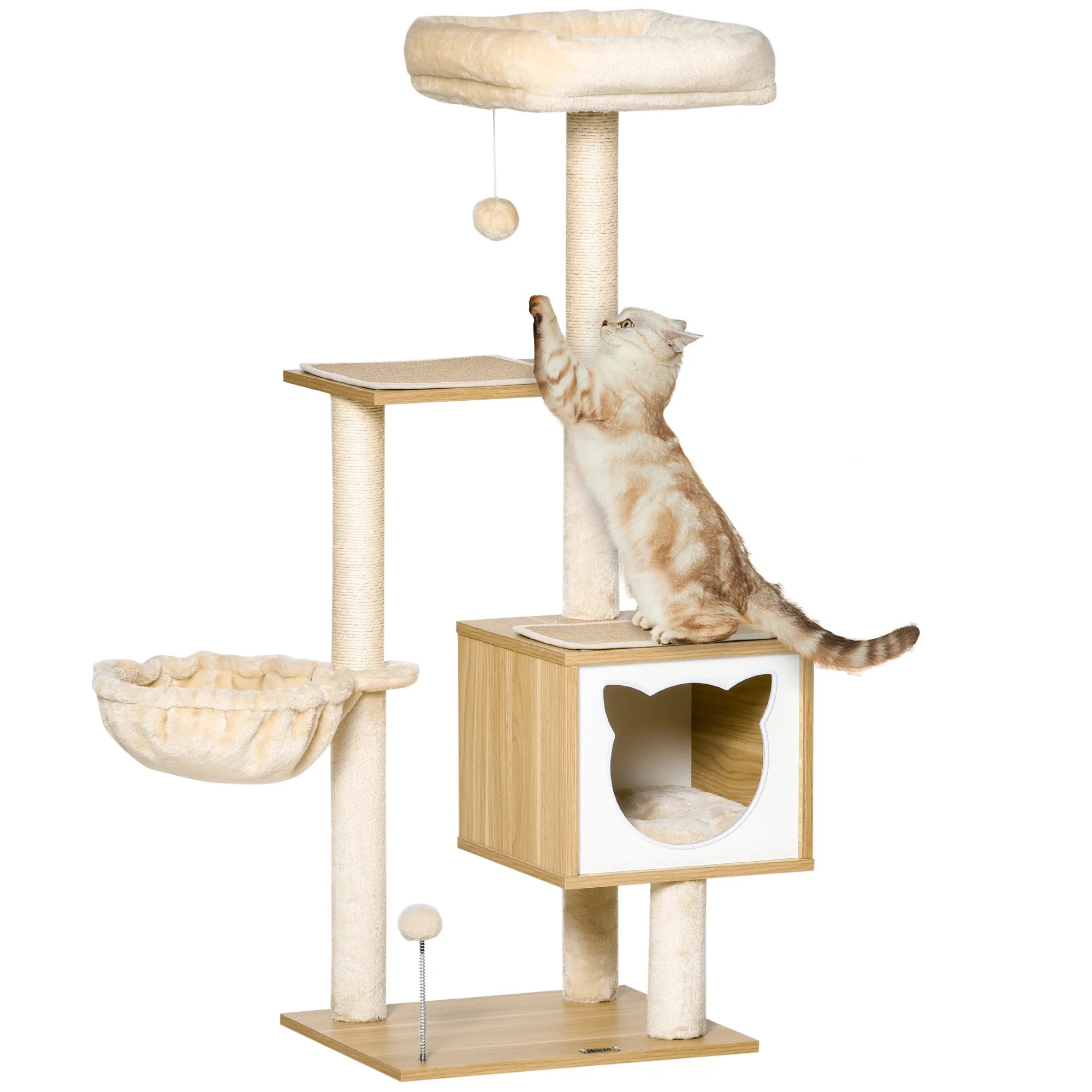 Pawhut Cat Scratching Tree with Platform Height 126 cm Hammock Shed