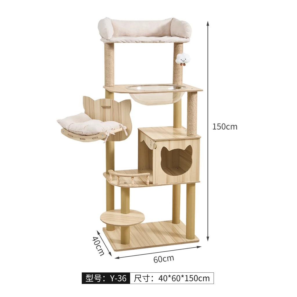 Cat Tree with Cat House Scratching Post Jumping Platform and Large Space Capsule Design for Cats Non-Space-Consuming Toy