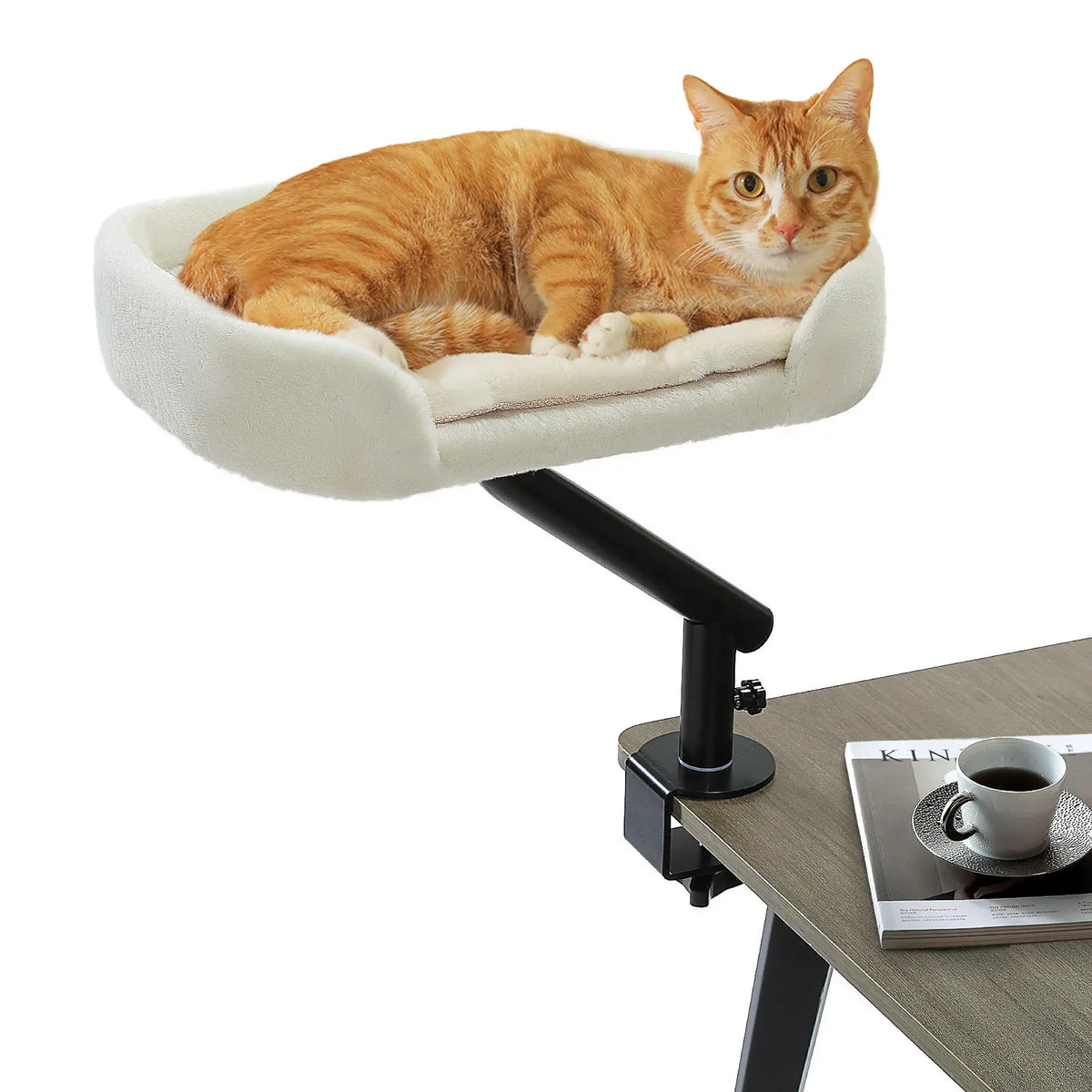 Adjustable Desktop Cats Shelf Rotating Plush Cat Bed Space-Saving Cat Hammock for Desk Multi-Functional Pet Climbing Bed