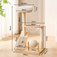 Compact Solid Wood Cat Tower with Scratching Post And Perch Cozy Space Saving Cat House for Home