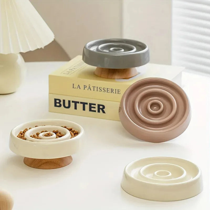 Ceramic Anti - Gulping Pet Feeding Container - Slow Feeder Bowl for Dogs and Cats, Puzzle Food Dish to Prevent Fast Eating