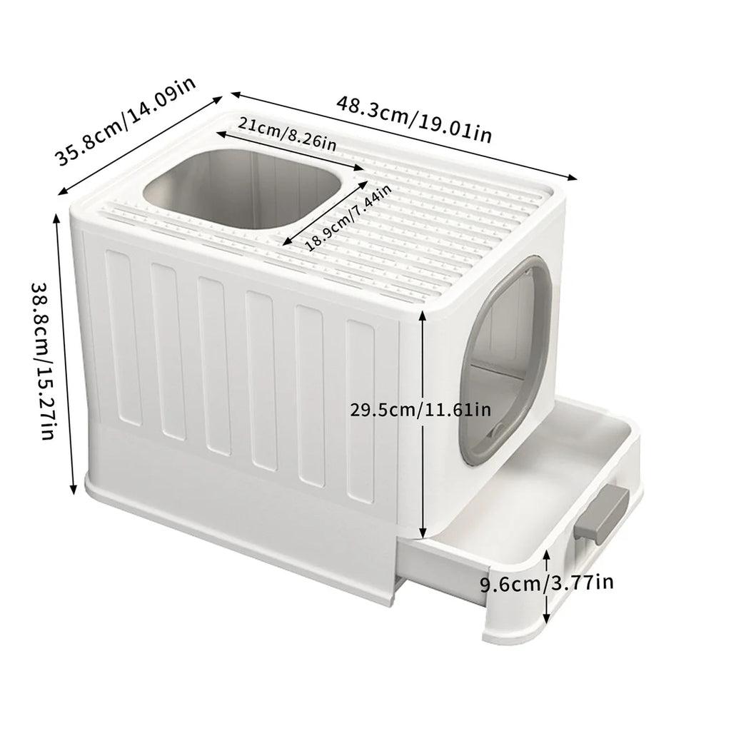 Cat Litter Box with Drawer,Enclosed Plastic Litter Box for Cat with Lid and Scoop,Front & Top Doors,Acrylic Window Little Box