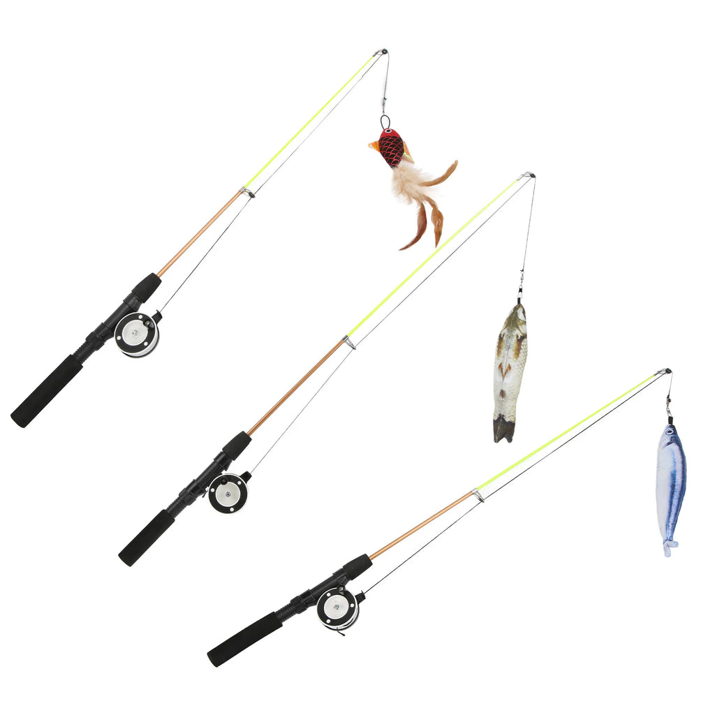 Funny Cat Stick Realistic Flexible Interactive Pulley Telescopic Fishing Rod Cat  for Cats Interactive Funny Cat Toys