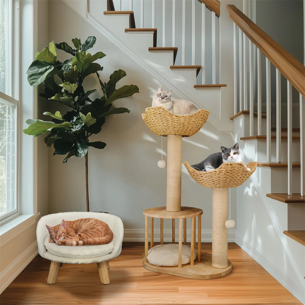 3-Tier Cat Tree Padded Plush Napping Perches Kitten Condo Sisal Rope Scratching Posts and Hanging Toy Tower for Indoor Kitties