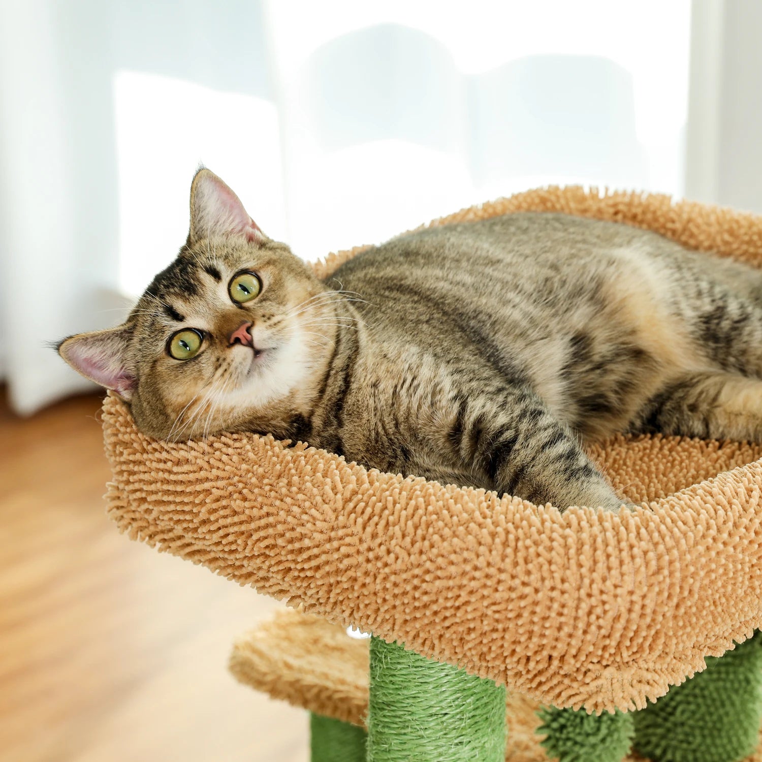 Cactus Cat Tree Cat Tower with Basket Lounger,Spacious Condo, Top Perches, Natural Sisal Scratching Post, Cat furniture,Cat Toys