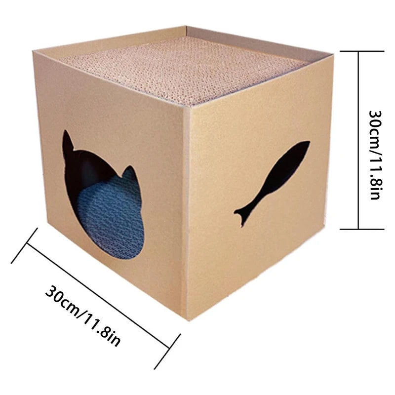 Cat House Scratching Board Pet Folding Pets House With Scratch Pads Corrugated Cat Cardboard Box For Rabbit Hideout Cat