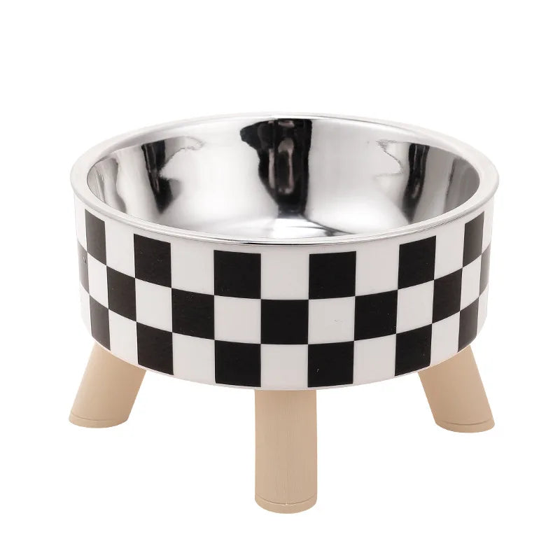 Pet cat and dog bowl polka-dot plaid stainless steel anti-slip easy to clean indoor and outdoor