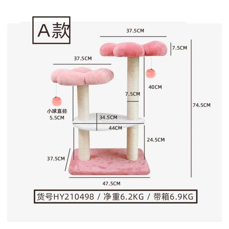Cat Climbing Frame Cherry Blossom Powder Cat Tree Nest Grinding Claw Jumping Platform Toy Scratching Pole Cat Tower