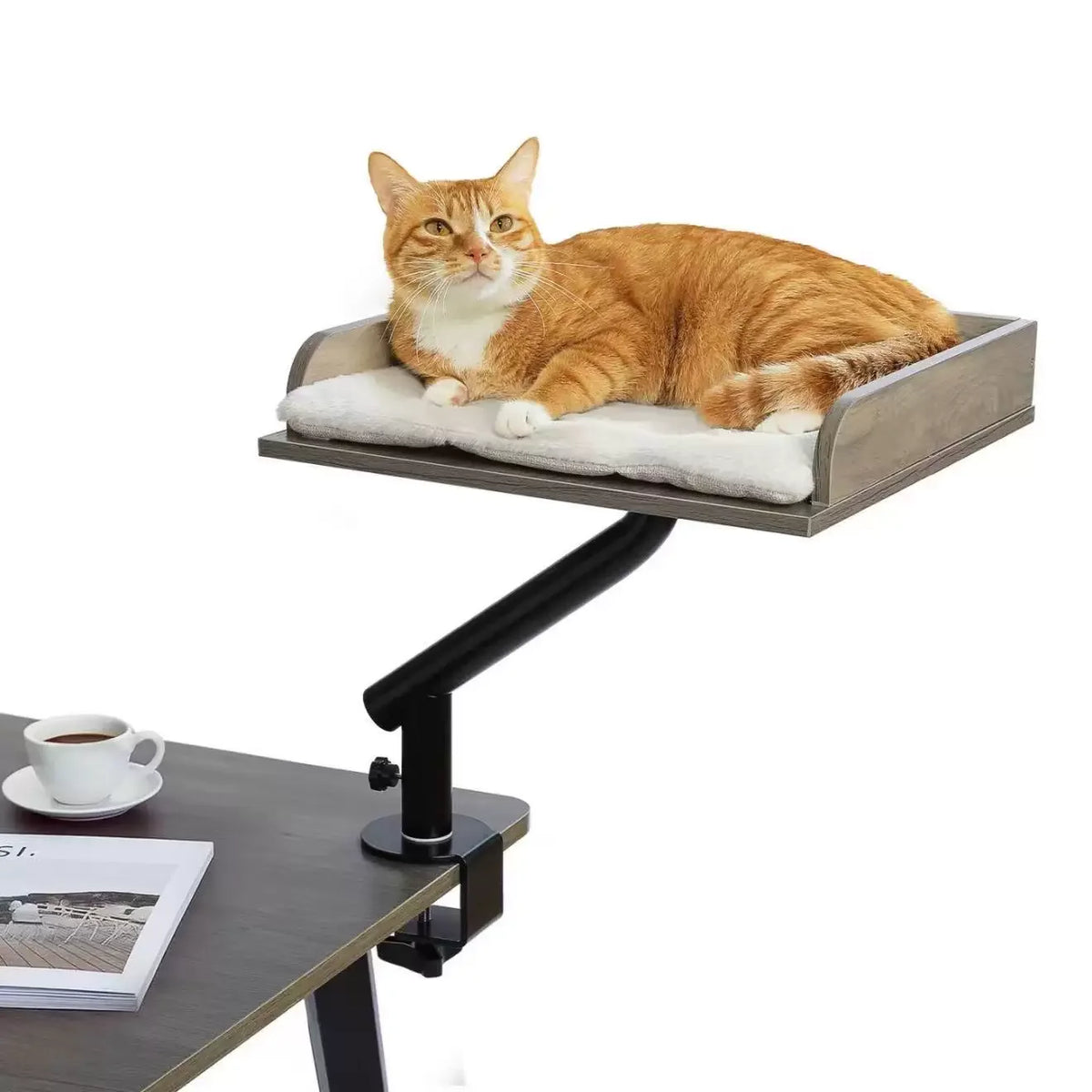 Adjustable Desktop Cats Shelf Rotating Plush Cat Bed Space-Saving Cat Hammock for Desk Multi-Functional Pet Climbing Bed