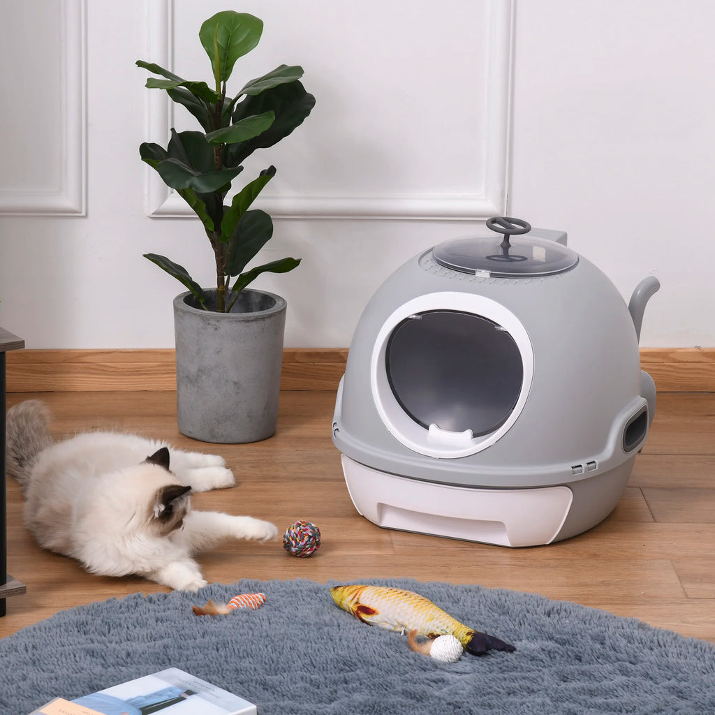Cat Litter Box Portable Cat Toilet House Sliding Litter Drawer Swing Door Attic Door + Shovel