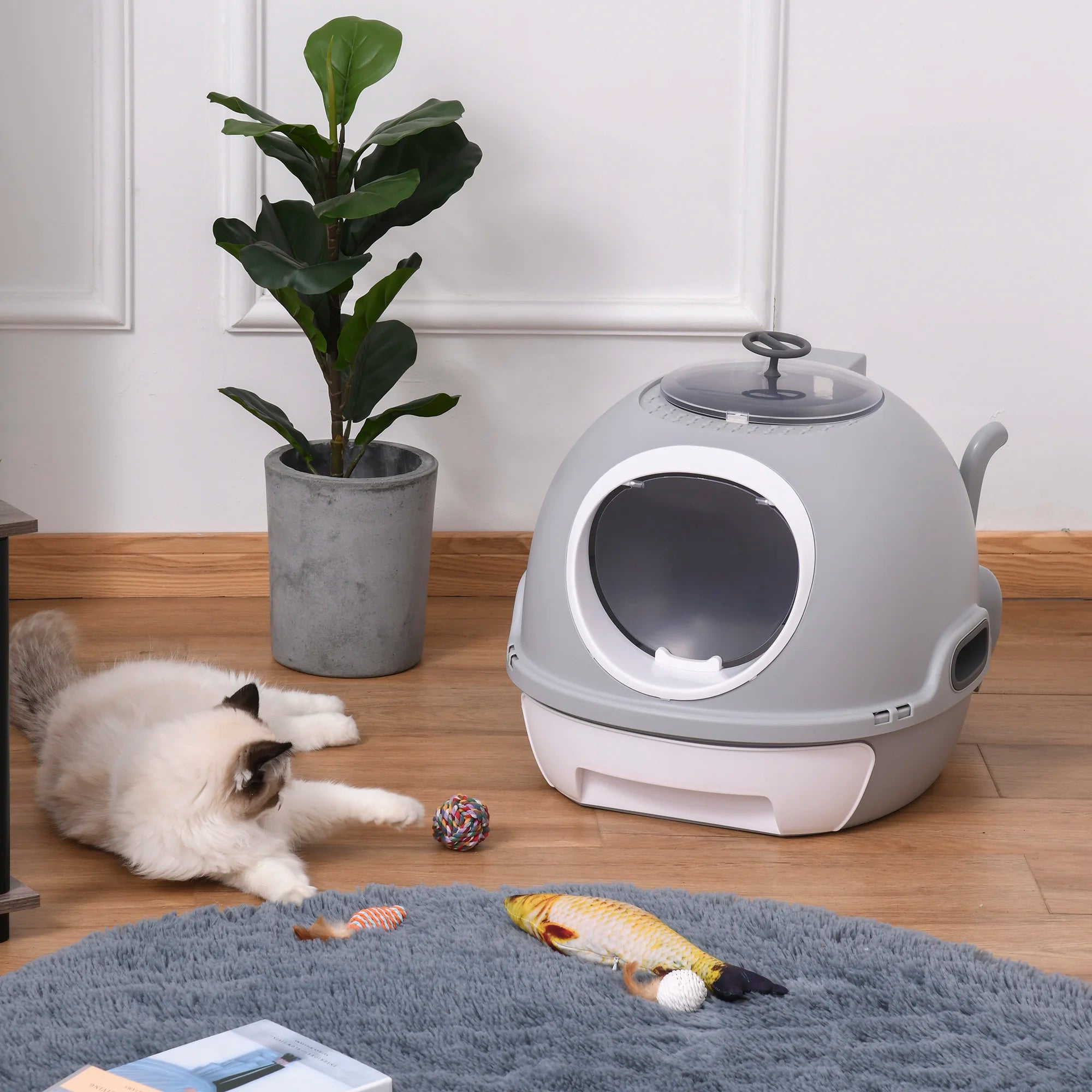 Cat Litter Box Portable Cat Toilet House Sliding Litter Drawer Swing Door Attic Door + Shovel