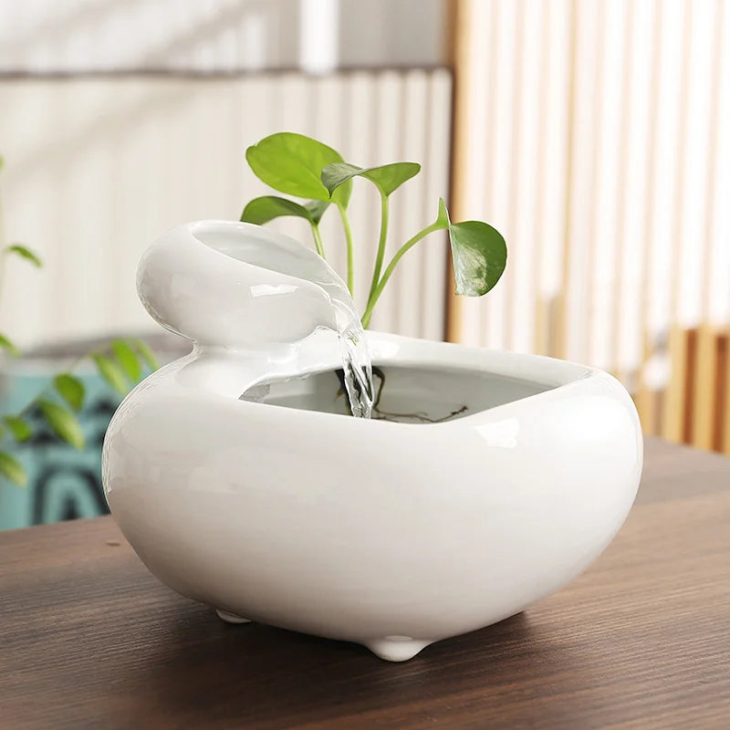 Tabletop Ceramic Fountain Feng Shui Water Feature Meditation Calming Waterfall Hydroponic Vase Fish Tank Office Home Decor