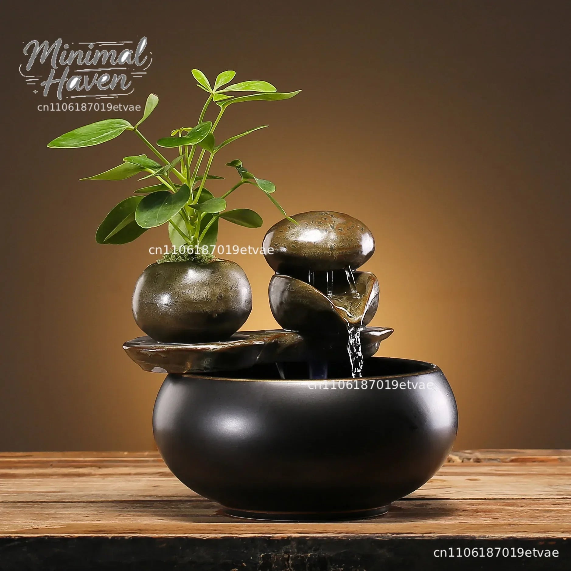 Minimalist Ceramic Waterflow Ornament Zen Chinese Style Office Desk Study Room Decorations Small Tabletop Fountain for Home