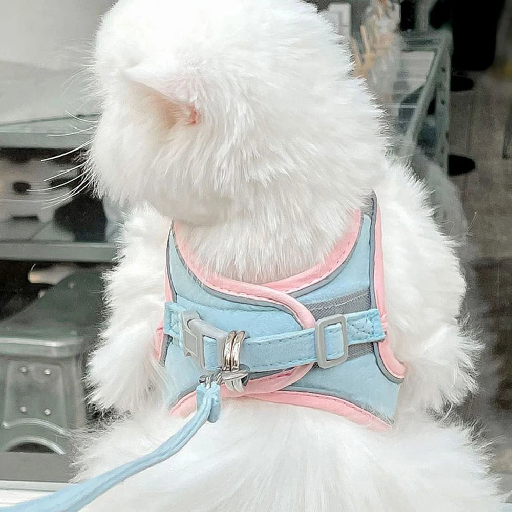 Cat Dog Noctilucent Harness with Lead Leash Adjustable Vest Polyester Mesh Breathable Harnesses Reflect Light Cat Accessories