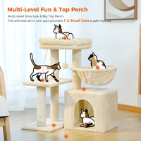 2 in 1 Cat Tree with Sisal Scratching Posts Cozy Condo Soft Hammock Removable Tope Perch Small Cat Tower for Indoor Cat Toys