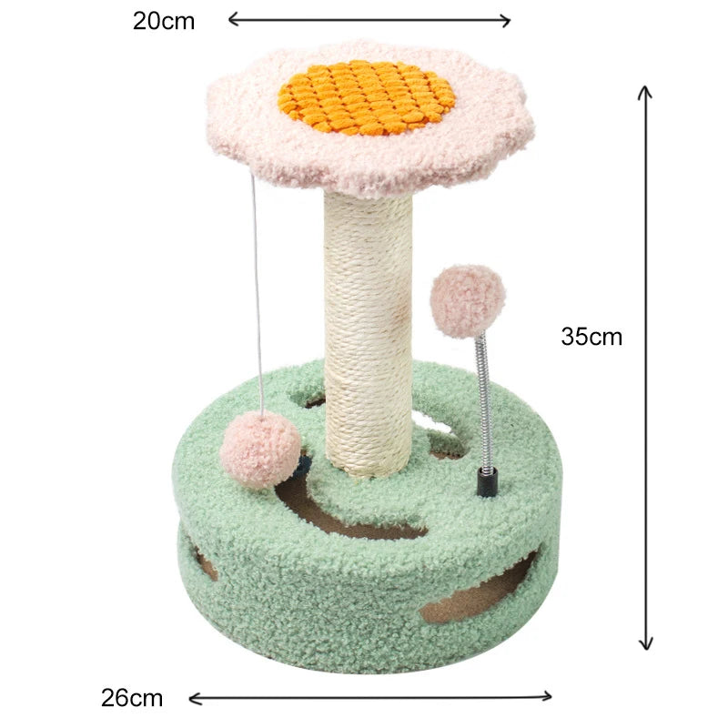 Sunflower Sisal Cat Tree Small Cat Scratching Post With Interactive Balls Cat Jumping Platform & Scratcher For Kittens