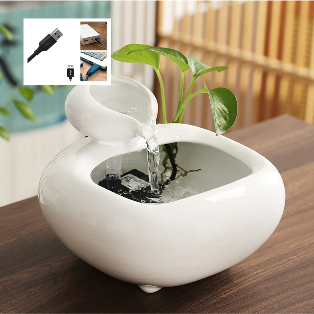 Tabletop Ceramic Fountain Feng Shui Water Feature Meditation Calming Waterfall Hydroponic Vase Fish Tank Office Home Decor