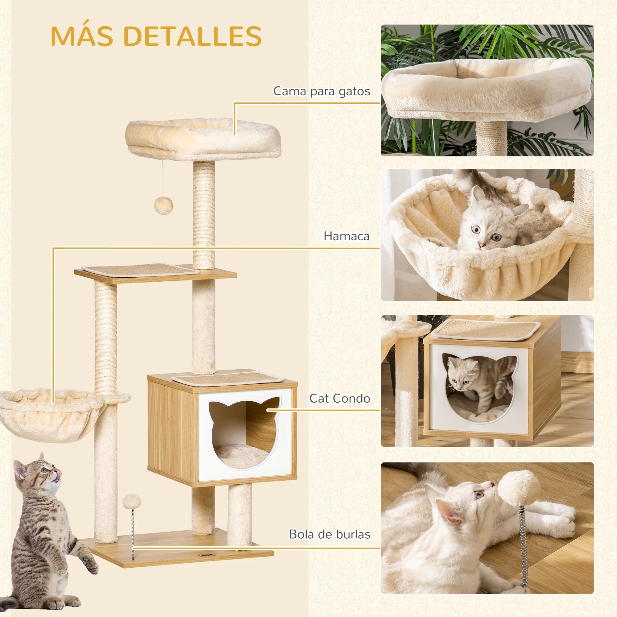 Pawhut Cat Scratching Tree with Platform Height 126 cm Hammock Shed