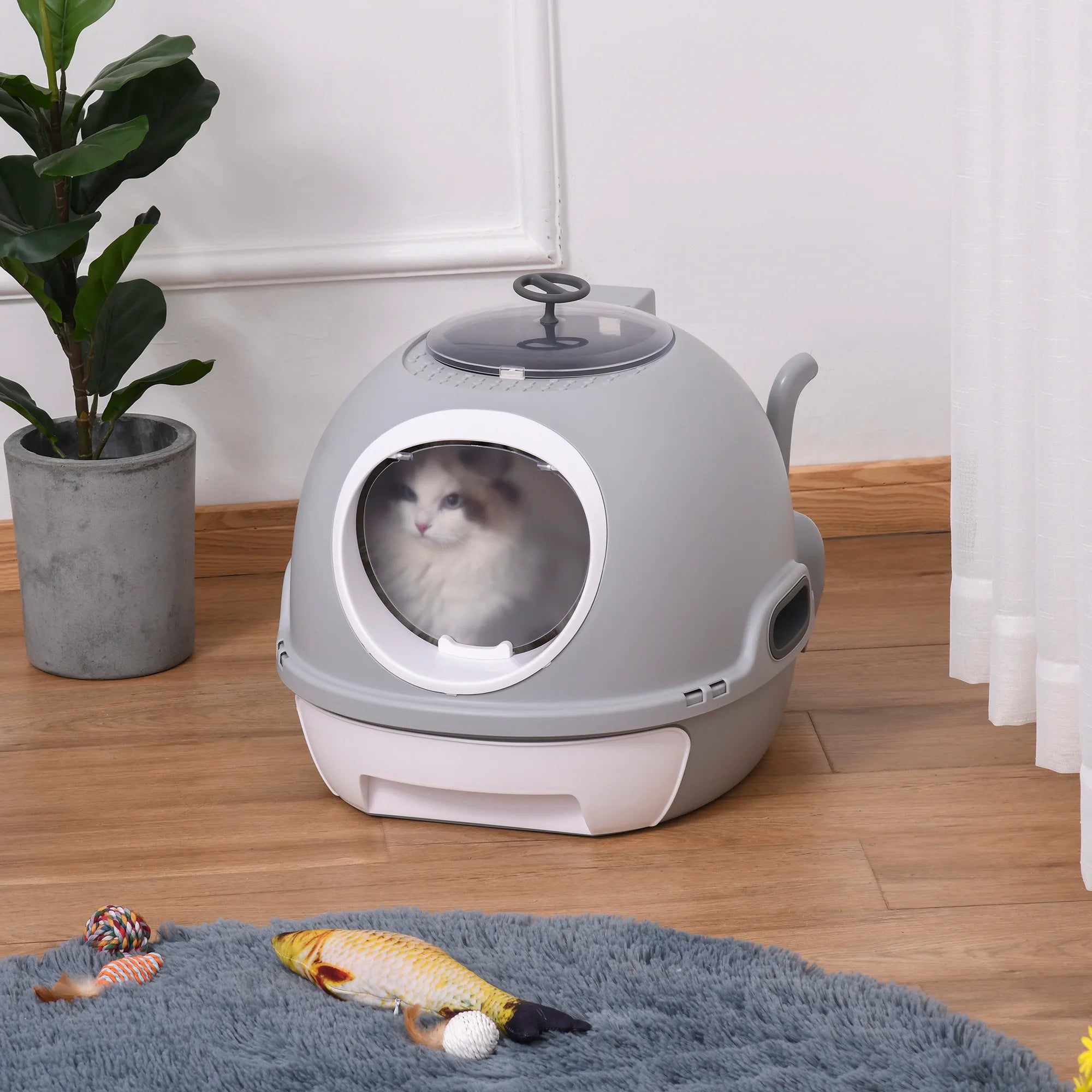 Cat Litter Box Portable Cat Toilet House Sliding Litter Drawer Swing Door Attic Door + Shovel