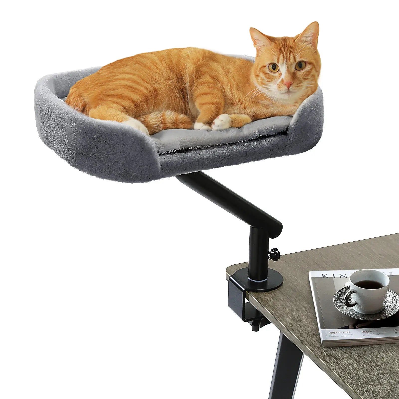 Adjustable Desktop Cats Shelf Rotating Plush Cat Bed Space-Saving Cat Hammock for Desk Multi-Functional Pet Climbing Bed