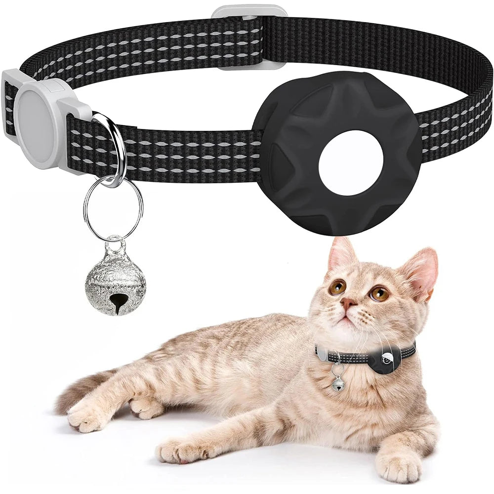 for Apple AirTag Cat Collar,Air Tag Pet Collar with airtag Holder and Bell Reflective GPS Kitten Collar for Girl Boy Cats gatos