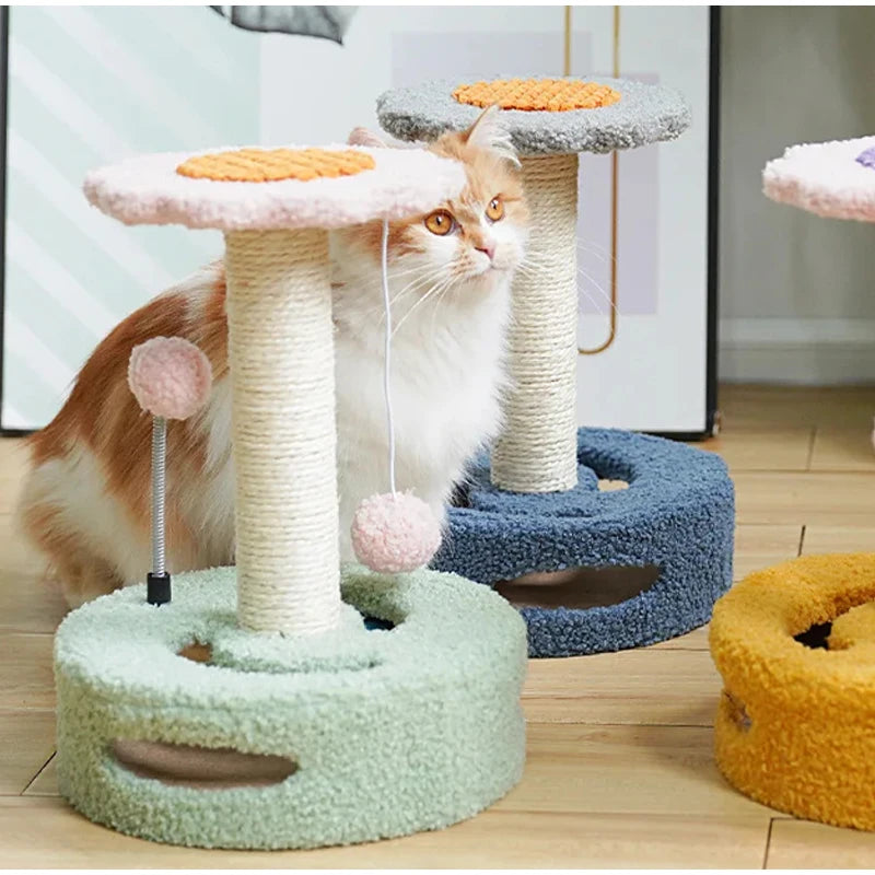 Sunflower Sisal Cat Tree Small Cat Scratching Post With Interactive Balls Cat Jumping Platform & Scratcher For Kittens