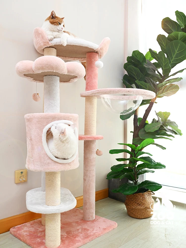 Cat Climbing Frame Cherry Blossom Powder Cat Tree Nest Grinding Claw Jumping Platform Toy Scratching Pole Cat Tower