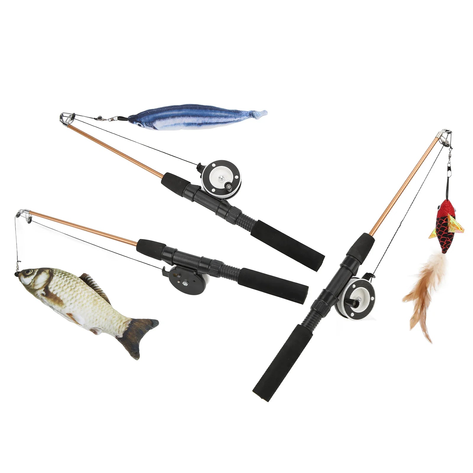 Funny Cat Stick Realistic Flexible Interactive Pulley Telescopic Fishing Rod Cat  for Cats Interactive Funny Cat Toys