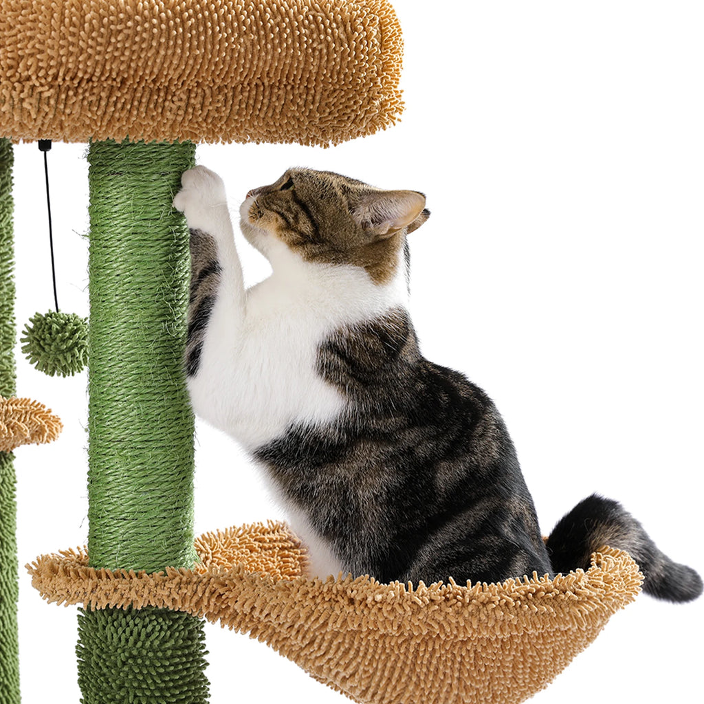 Cactus Cat Tree Cat Tower with Basket Lounger,Spacious Condo, Top Perches, Natural Sisal Scratching Post, Cat furniture,Cat Toys