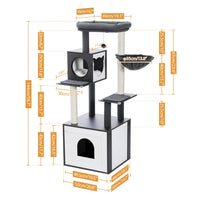 Multi-Level Cat Tree for Indoor Wood Cat Tower with Scratching Posts Spacious Condo Hammock Top Perch Cat Scratcher Cat Toys