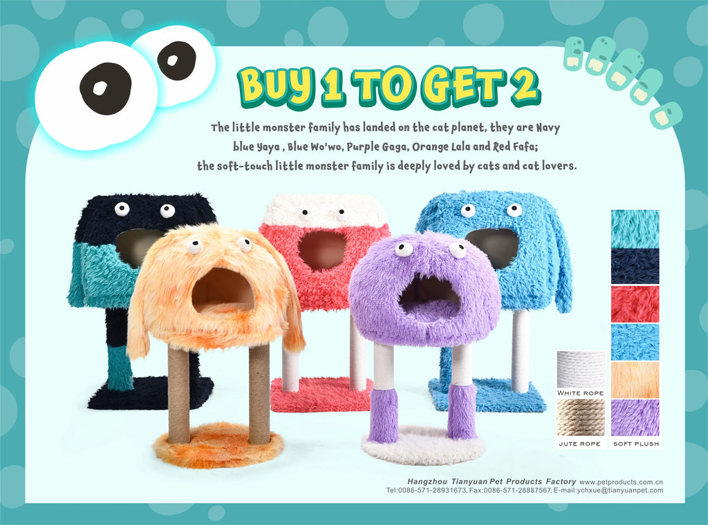 Custom Trends Bright Colors Funny Dumb Monster 4 Usage Ways Warm Cat Cave Bed Natural Sisal Cat Scratch Tree Tower