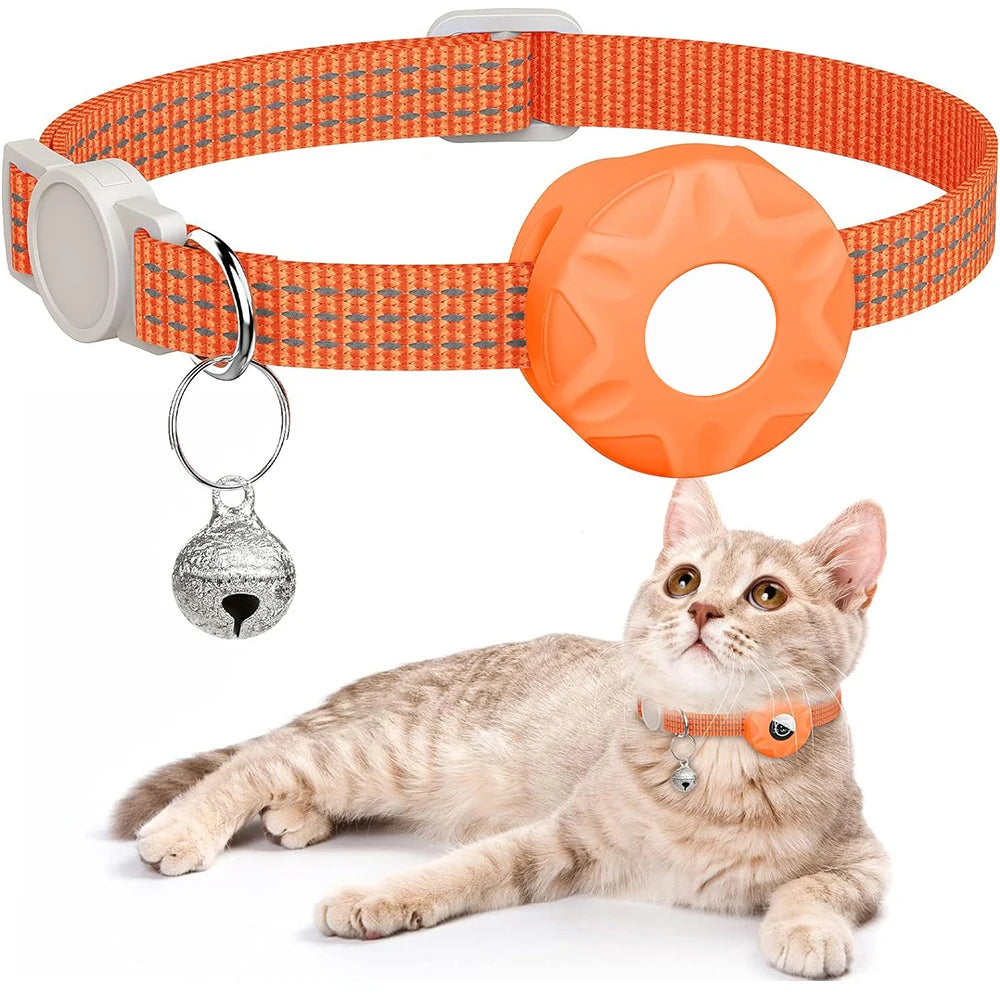 for Apple AirTag Cat Collar,Air Tag Pet Collar with airtag Holder and Bell Reflective GPS Kitten Collar for Girl Boy Cats gatos