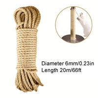 33/66/164ft Natural Sisal Rope Cat Scratcher Rope Tree Scratching DIY Toy Paw Claw Furniture Protector Scratching Post