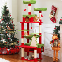 Christmas Festival Cat Tree Tower with 3 Cozy Condos,Sisal Scratching Posts,Cat House Bed Cat Furniture,Cat Accessories for Cats