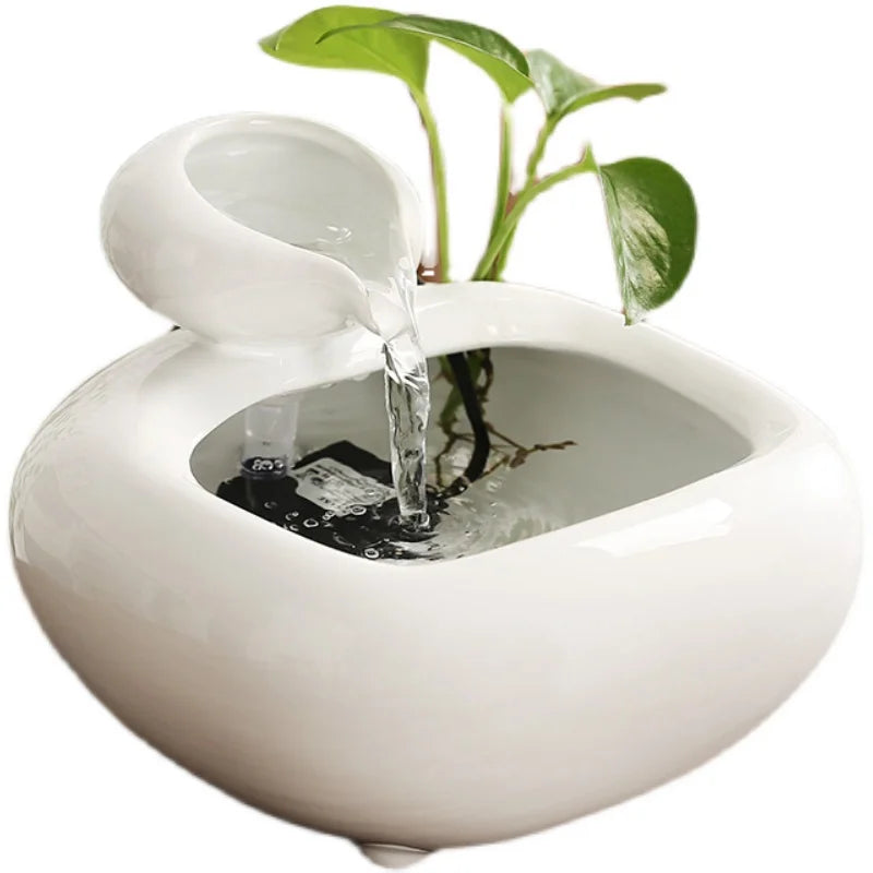 Tabletop Ceramic Fountain Feng Shui Water Feature Meditation Calming Waterfall Hydroponic Vase Fish Tank Office Home Decor