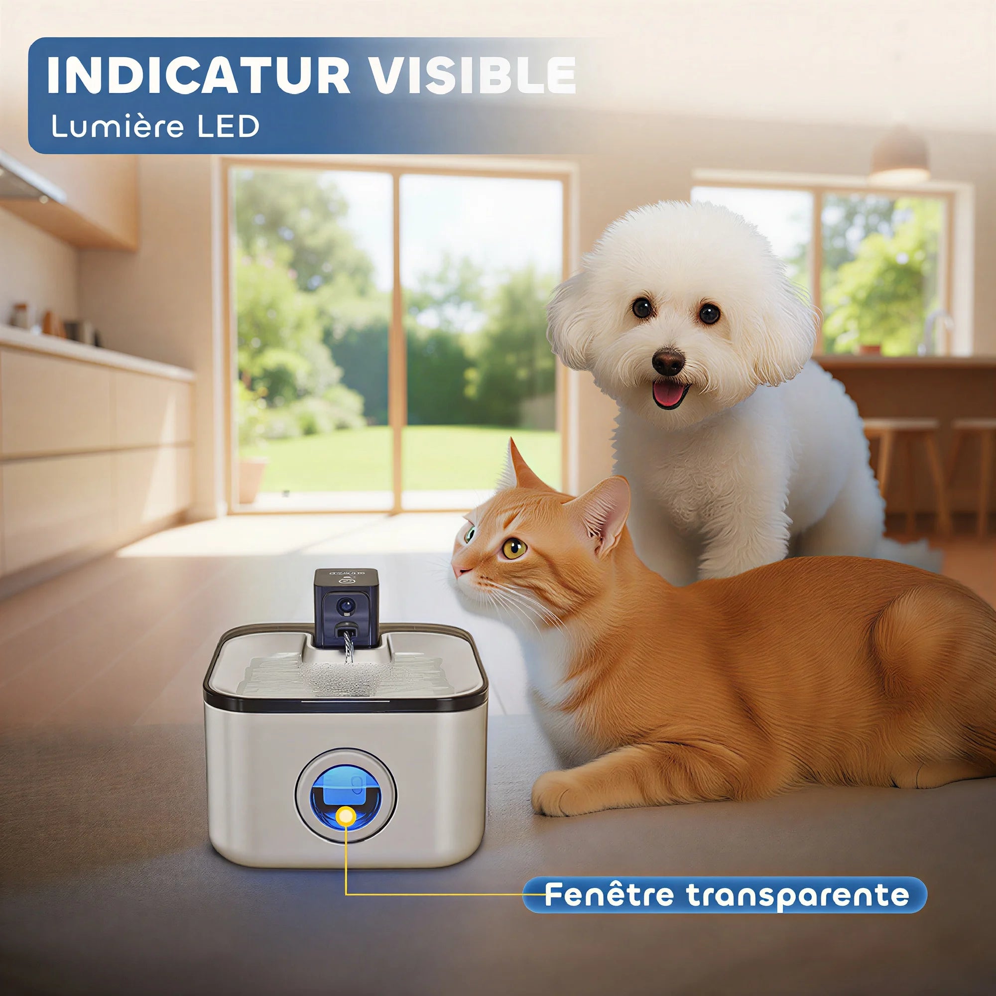 PawHut 4.2L Stainless Steel thread Automatic cat Water Fountain with Ultra-silent pump, LED indicator, 4000 m battery