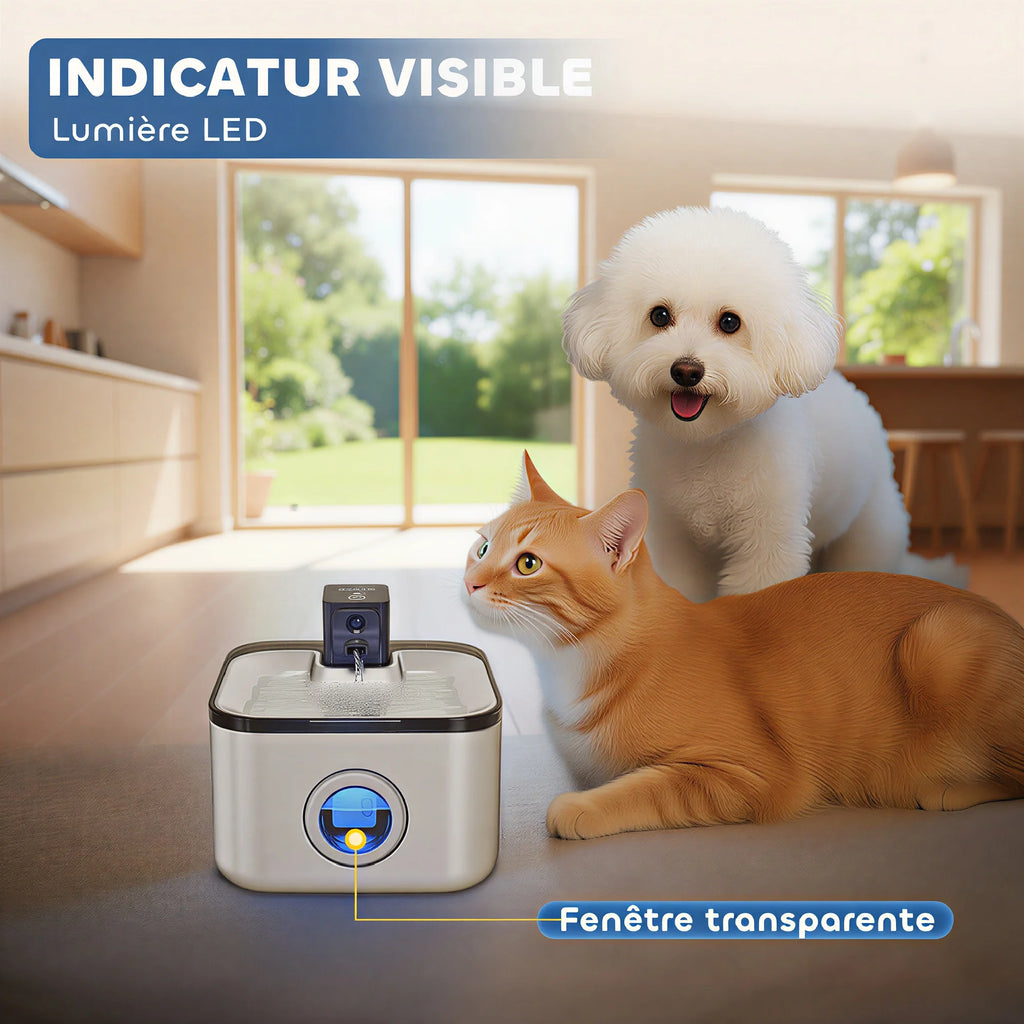 PawHut 4.2L Stainless Steel thread Automatic cat Water Fountain with Ultra-silent pump, LED indicator, 4000 m battery
