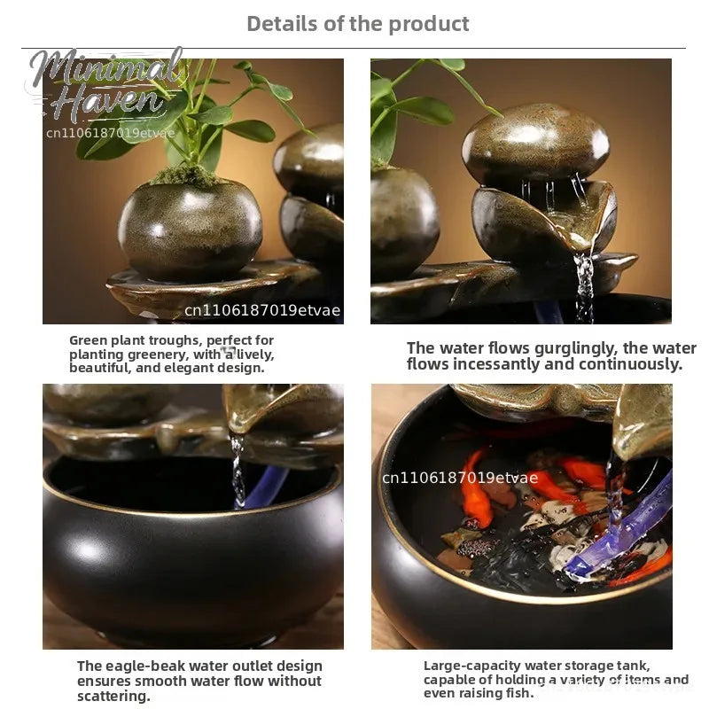 Minimalist Ceramic Waterflow Ornament Zen Chinese Style Office Desk Study Room Decorations Small Tabletop Fountain for Home