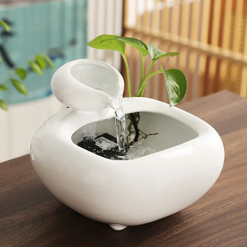 Tabletop Ceramic Fountain Feng Shui Water Feature Meditation Calming Waterfall Hydroponic Vase Fish Tank Office Home Decor