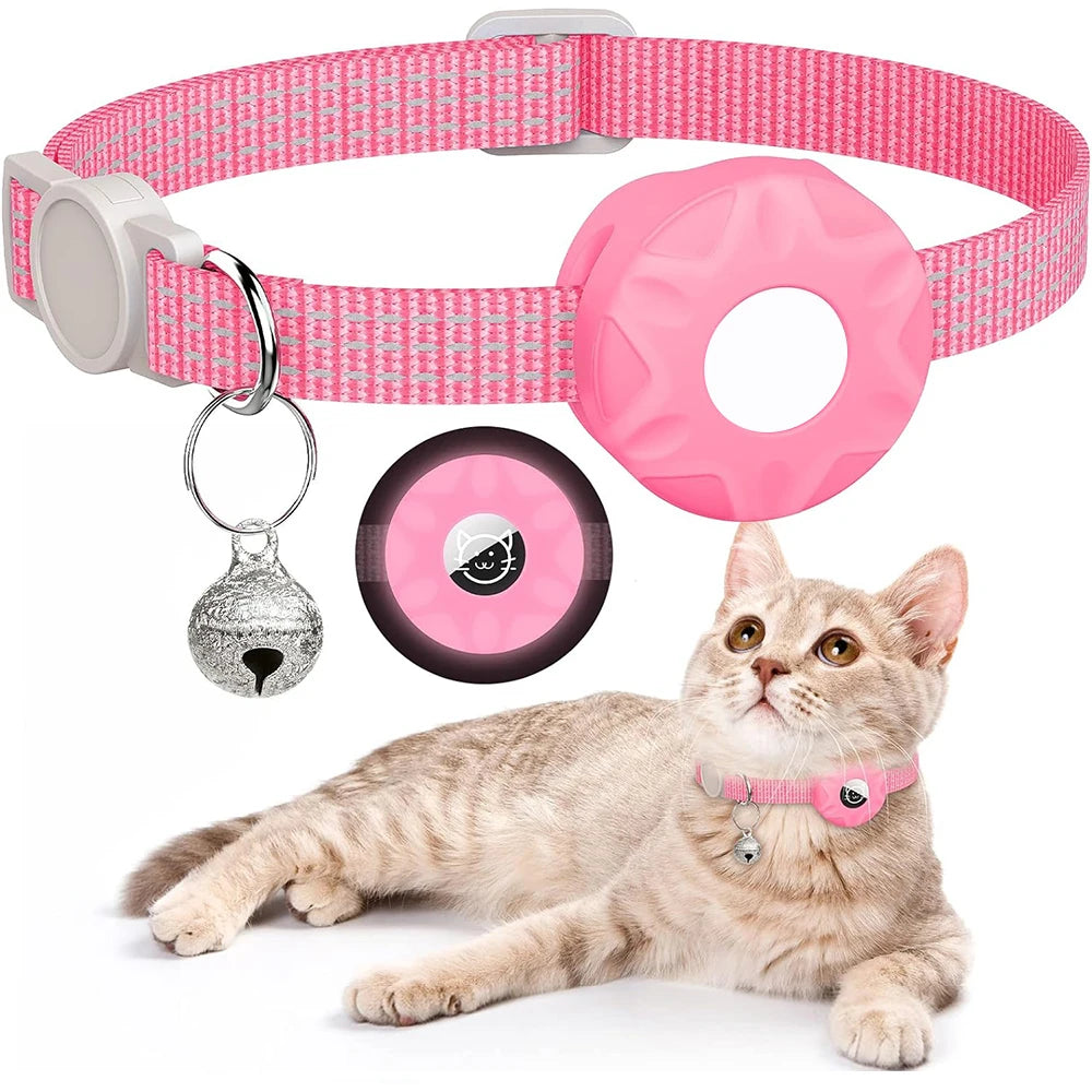 for Apple AirTag Cat Collar,Air Tag Pet Collar with airtag Holder and Bell Reflective GPS Kitten Collar for Girl Boy Cats gatos