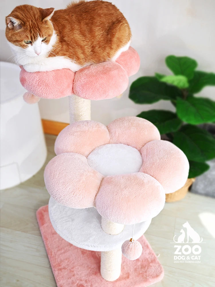 Cat Climbing Frame Cherry Blossom Powder Cat Tree Nest Grinding Claw Jumping Platform Toy Scratching Pole Cat Tower