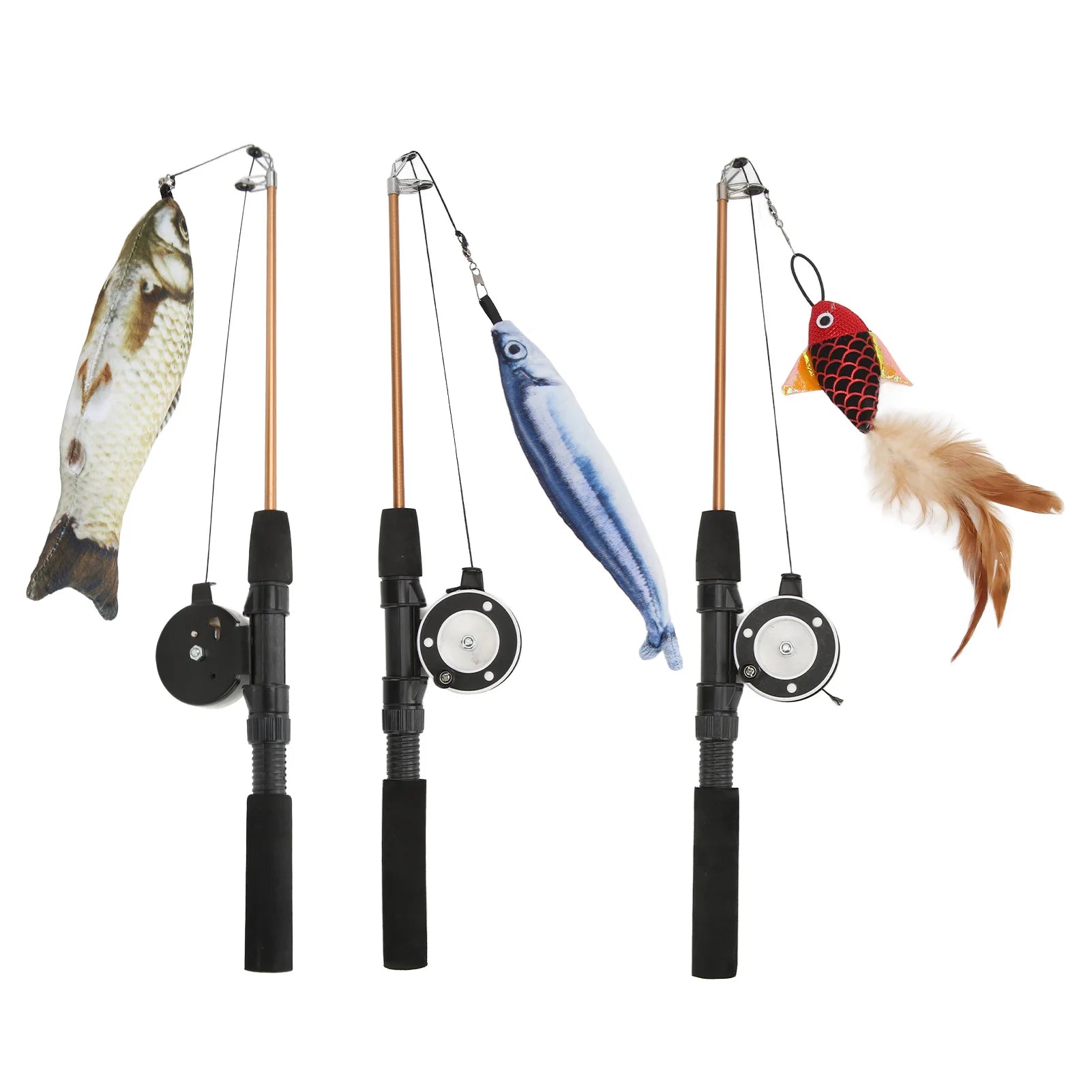 Funny Cat Stick Realistic Flexible Interactive Pulley Telescopic Fishing Rod Cat  for Cats Interactive Funny Cat Toys