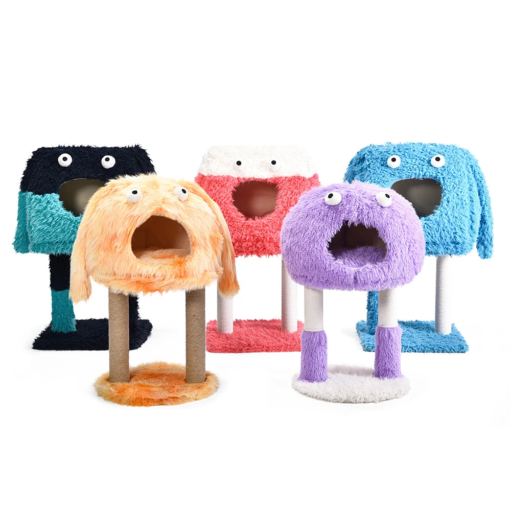 Custom Trends Bright Colors Funny Dumb Monster 4 Usage Ways Warm Cat Cave Bed Natural Sisal Cat Scratch Tree Tower