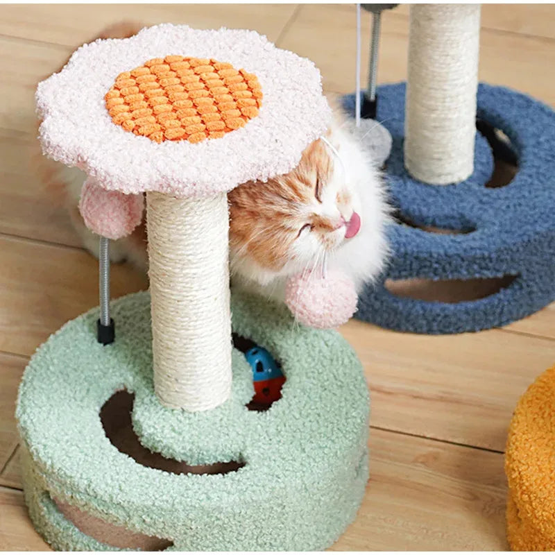 Sunflower Sisal Cat Tree Small Cat Scratching Post With Interactive Balls Cat Jumping Platform & Scratcher For Kittens