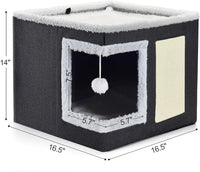 Cat Beds for Indoor Cats - Large Cat Cave for Pet Cat House with Fluffy Ball Hanging and Scratch Pad, Foldable Cat Hideaway