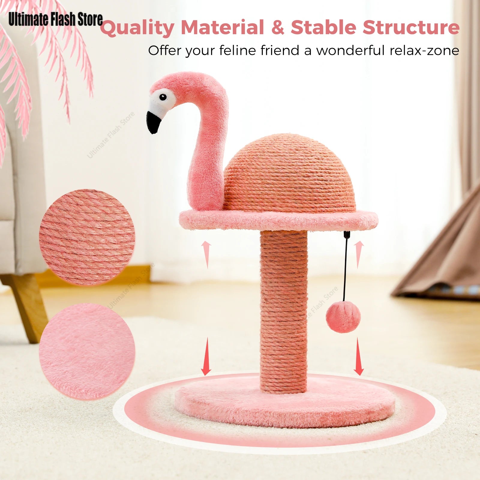 Poste rascador para gatos, flamencos rosados, Sisal Natural, juguetes interactivos con poste rascador de Sisal de repuesto