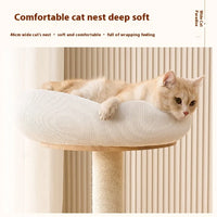Compact Solid Wood Cat Tower with Scratching Post And Perch Cozy Space Saving Cat House for Home