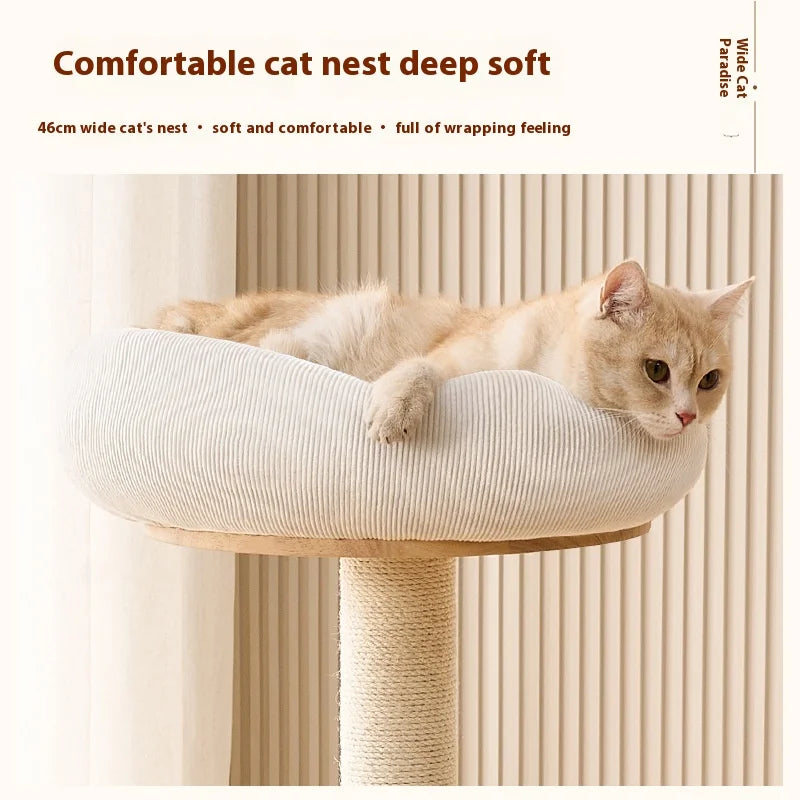 Compact Solid Wood Cat Tower with Scratching Post And Perch Cozy Space Saving Cat House for Home